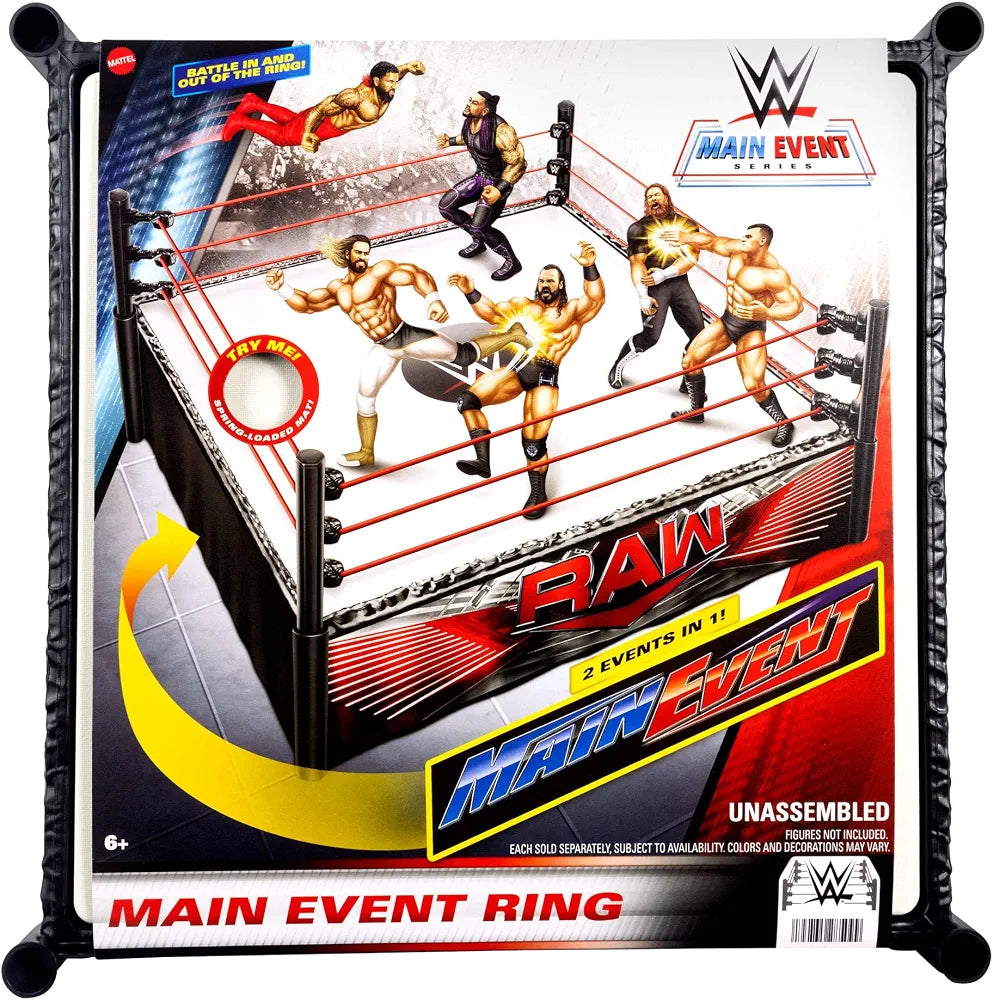 Customizable WWE Professional Wrestling Ring Playset with RAW & Main Event Decals