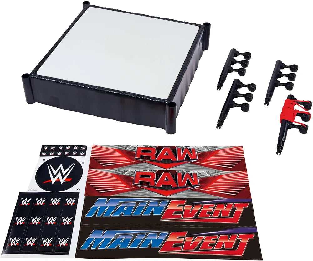 Customizable WWE Professional Wrestling Ring Playset with RAW & Main Event Decals
